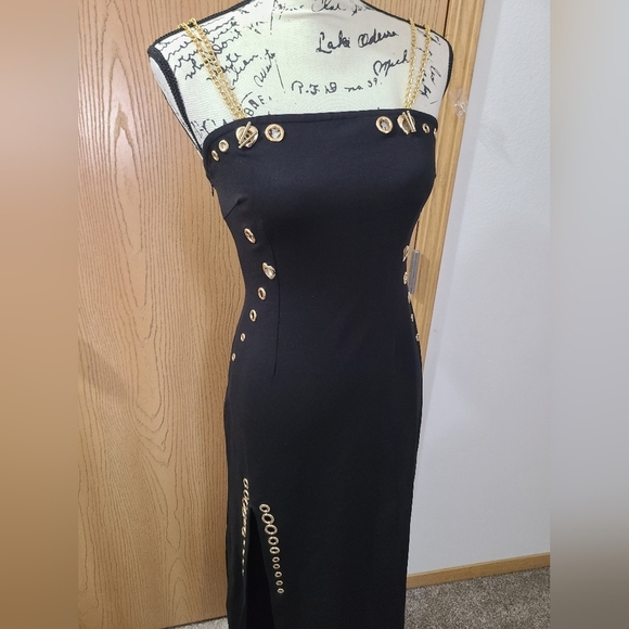 NWOT Grommet Chain Strap Sexy Bodycon Slit Cocktail Formal Party Evening Dress - Picture 5 of 8